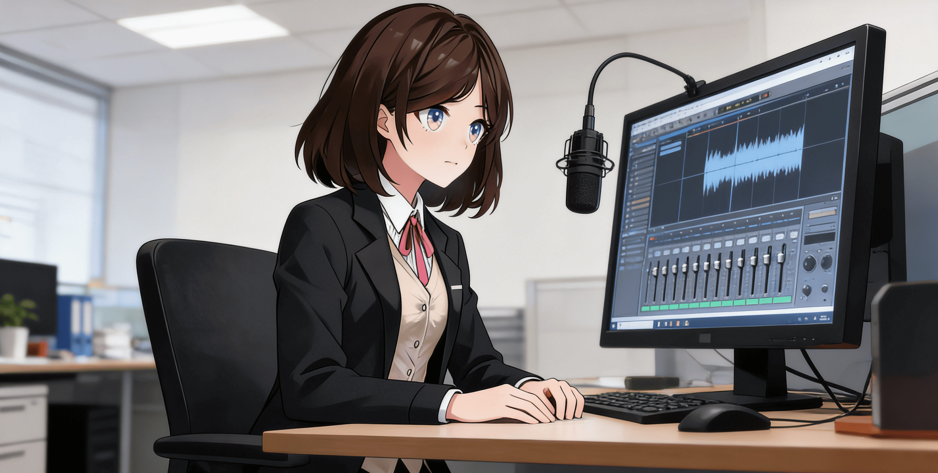 録音データを見つめて困っている会社員の様子