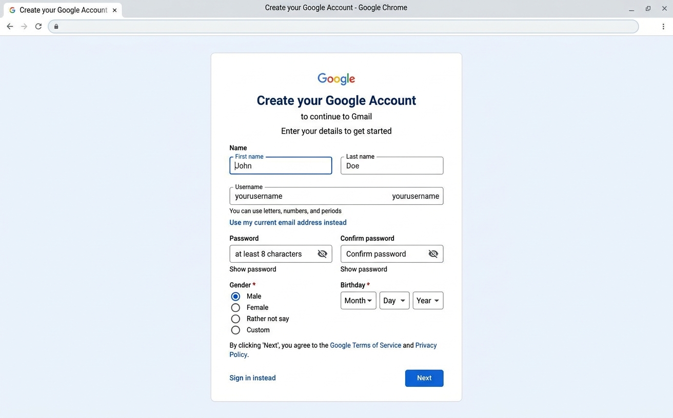 Googleアカウント作成画面|グーグルミート 使い方
