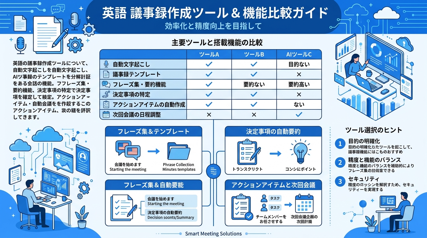 英語議事録でよく使うフレーズ集|会議進行・決定・アクションアイテムの例文