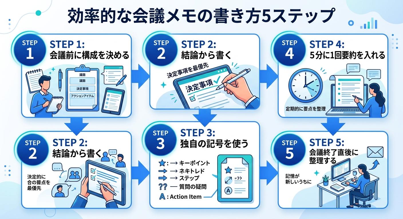 効率的な会議メモの書き方5ステップ|会議メモ 効率化