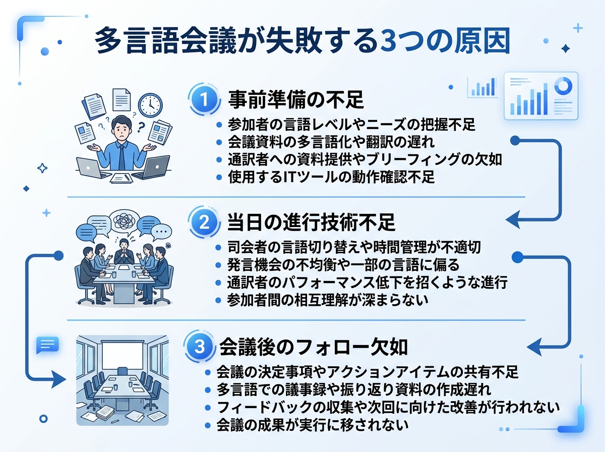 多言語会議が失敗する3つの原因|多言語会議 運営 コツ