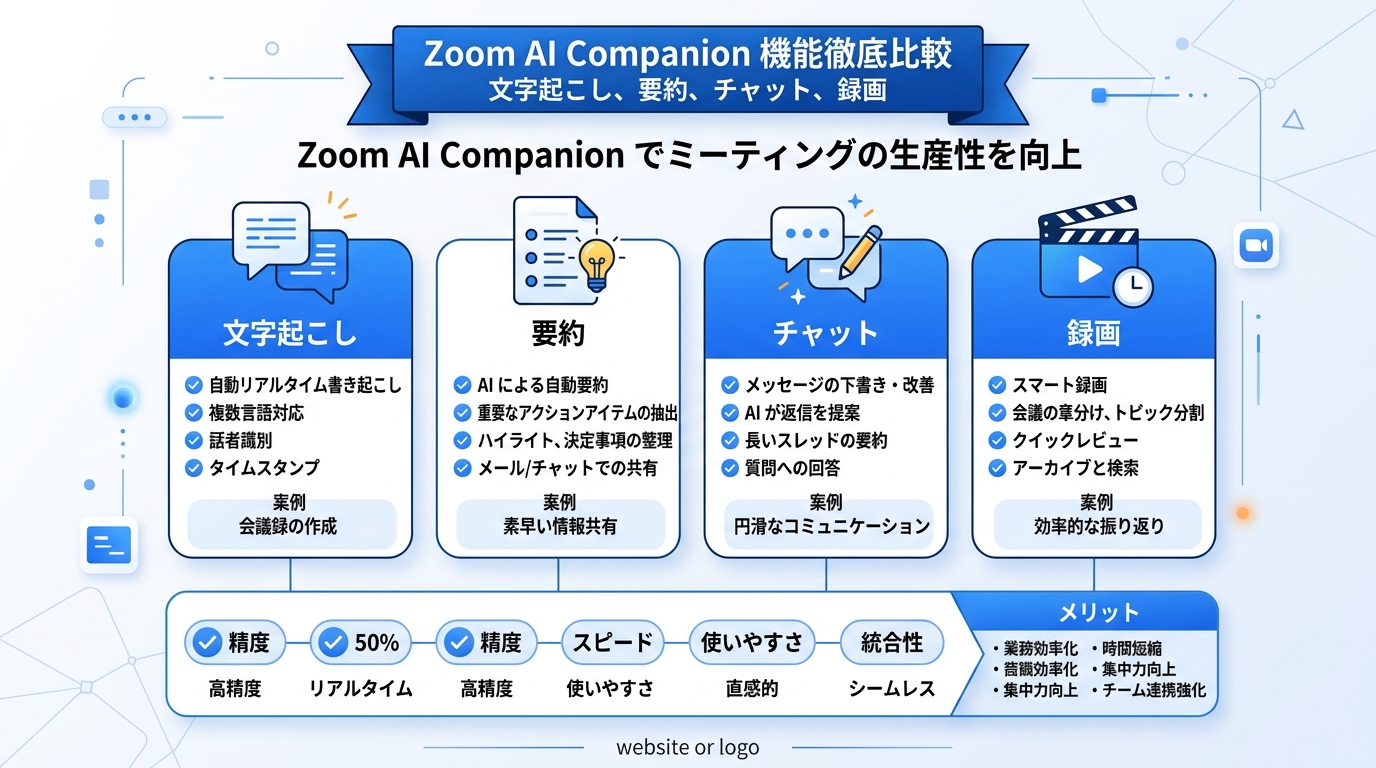 Zoom AI Companionの機能一覧|文字起こし・要約・チャット・録画機能の使い方