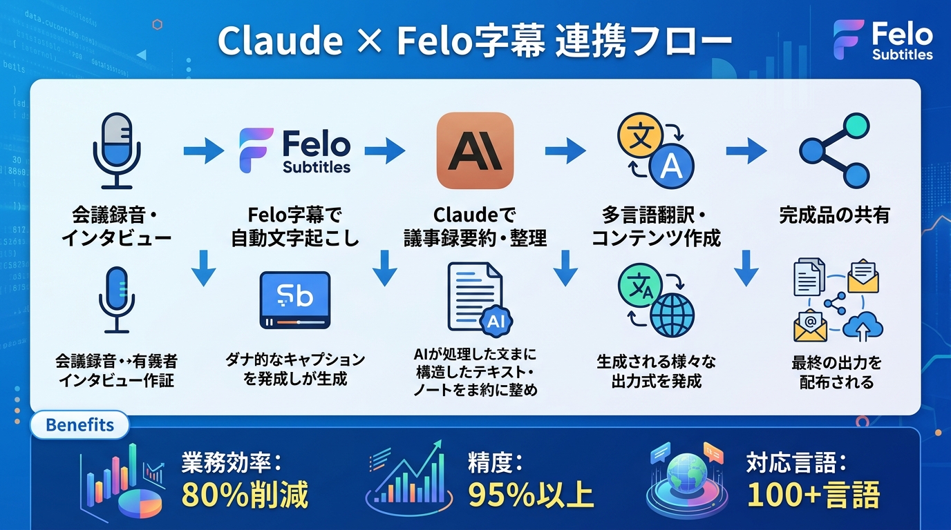 ClaudeとFelo字幕の連携イメージ｜Claude Felo連携
