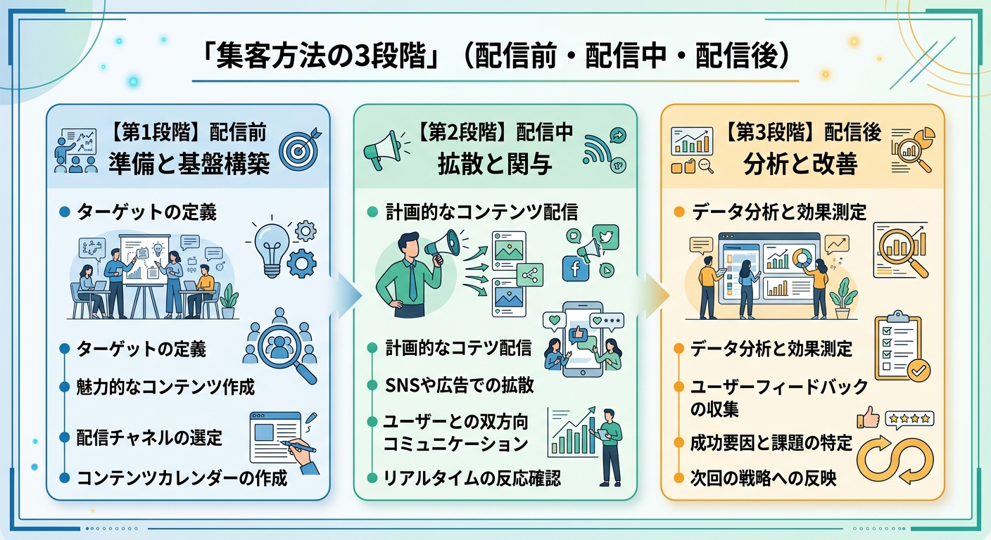 Twitter Spaces集客の3段階|配信前・配信中・配信後