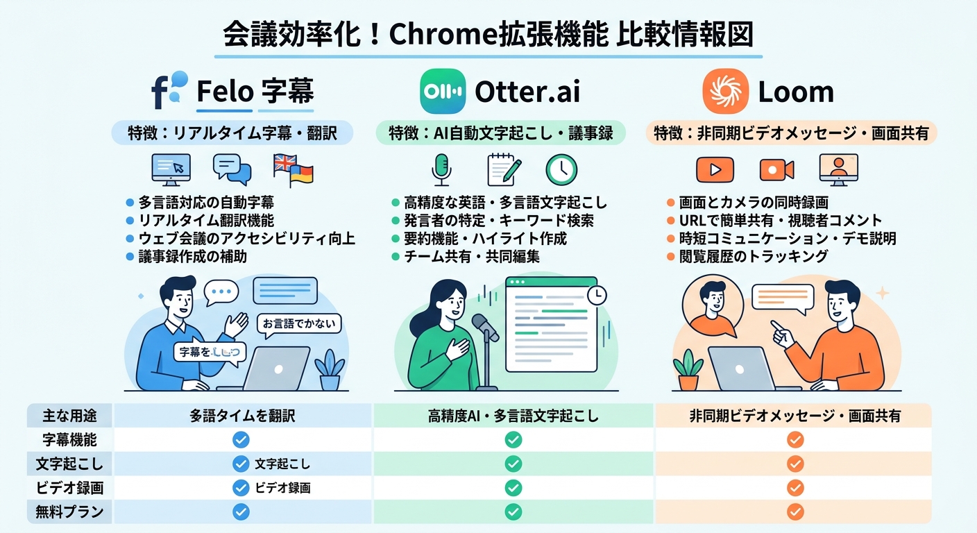 会議系Chrome拡張機能比較|文字起こし・翻訳