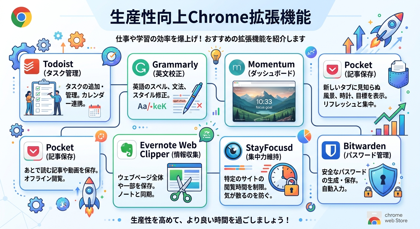 生産性向上Chrome拡張機能|タスク管理・ライティング・新規タブ