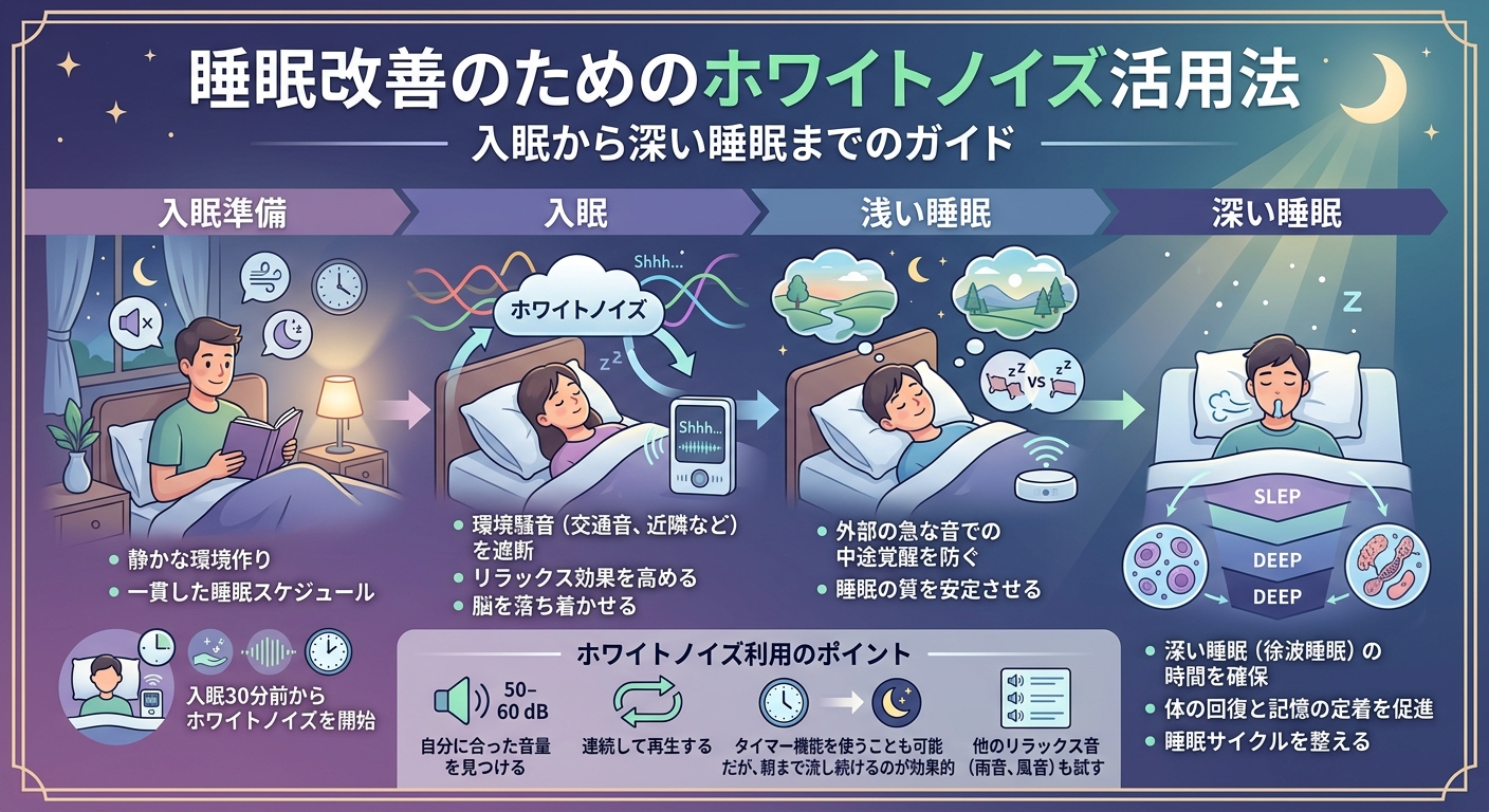 ホワイトノイズで睡眠改善|入眠〜深い睡眠まで