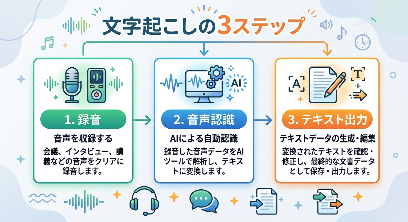 ボイスレコーダー文字起こしの3ステップ|ASR音声認識