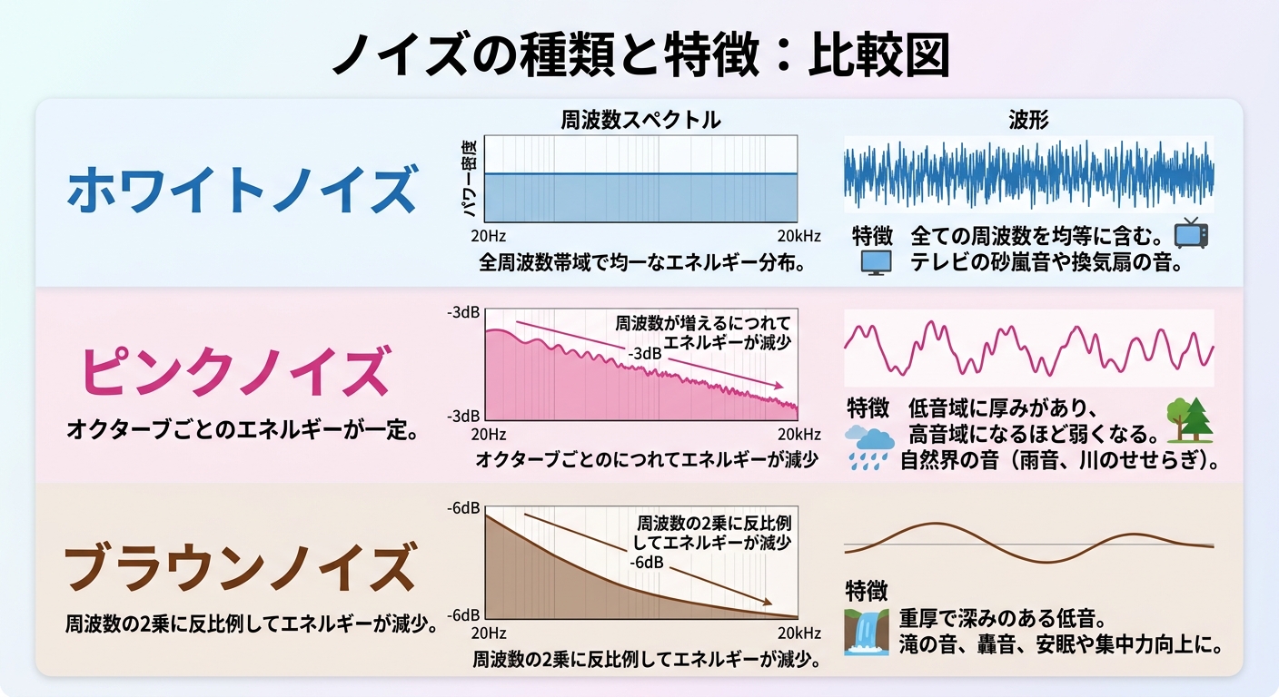 ホワイトノイズの種類と特徴|環境音比較
