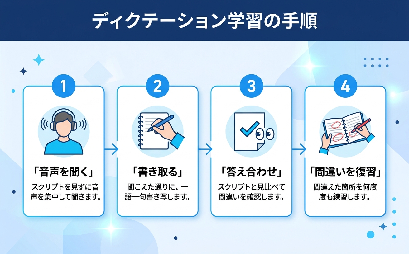 ディクテーション学習の手順|5ステップで英語リスニング向上