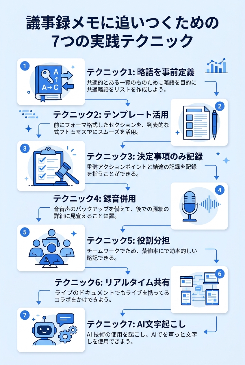 7つのテクニックの効果比較|議事録メモ追いつかない解決策