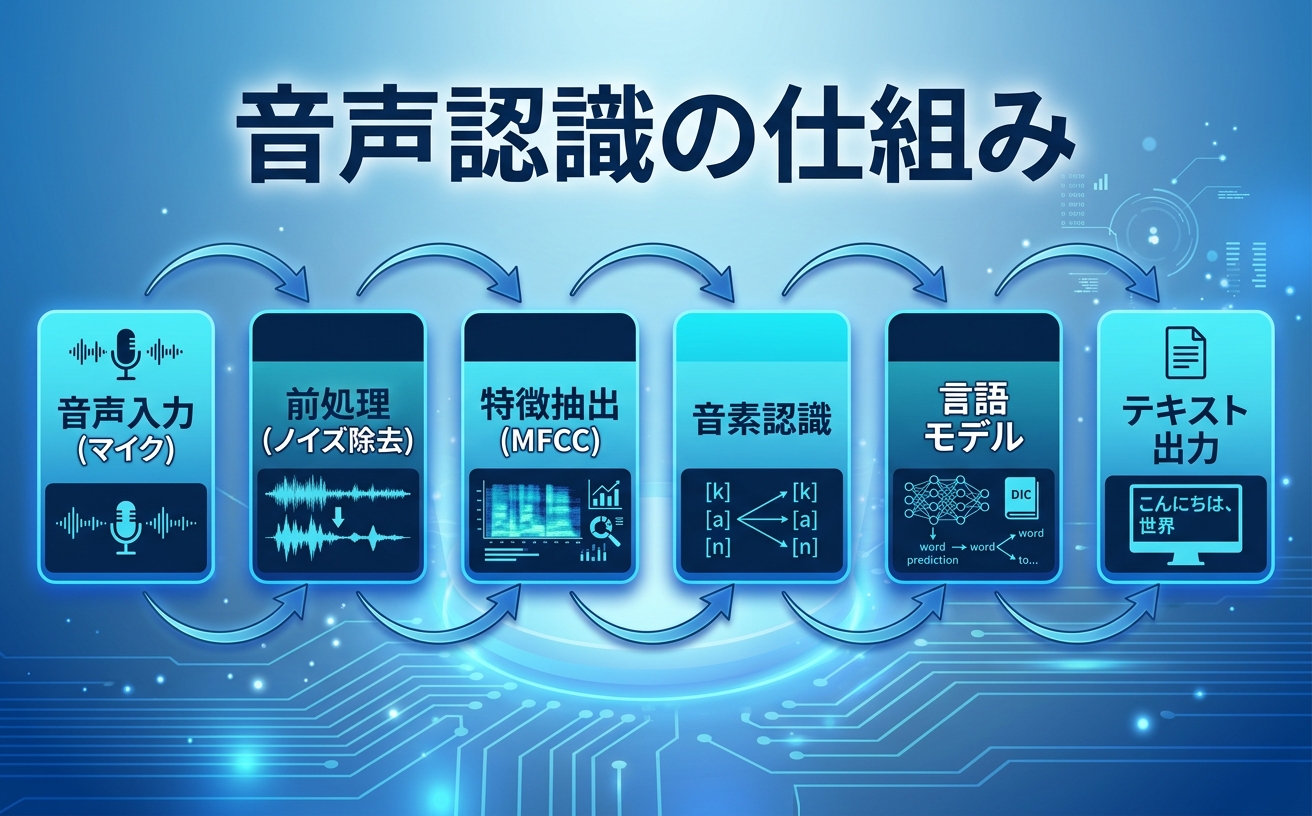 音声認識の仕組みフロー|音声入力からテキスト出力までのプロセス