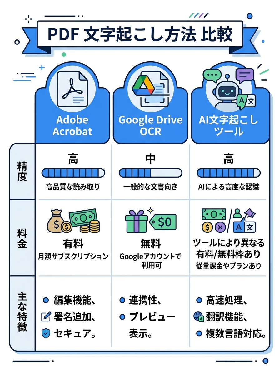 PDF文字起こし方法の比較|無料ツールからAI活用まで