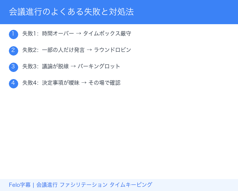 会議進行のよくある失敗パターンと対処法|4つのトラブル解決