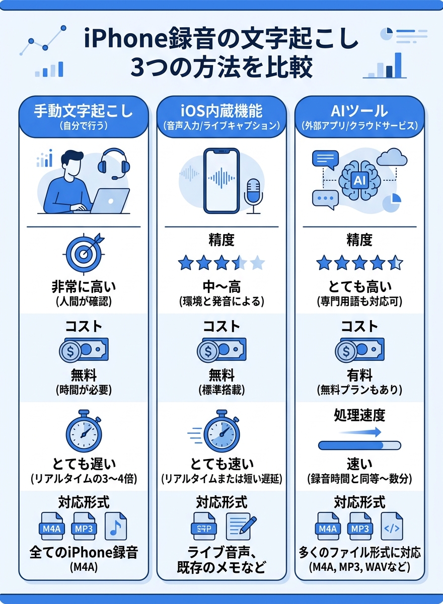 iPhone録音文字起こし方法比較｜AI文字起こしツール