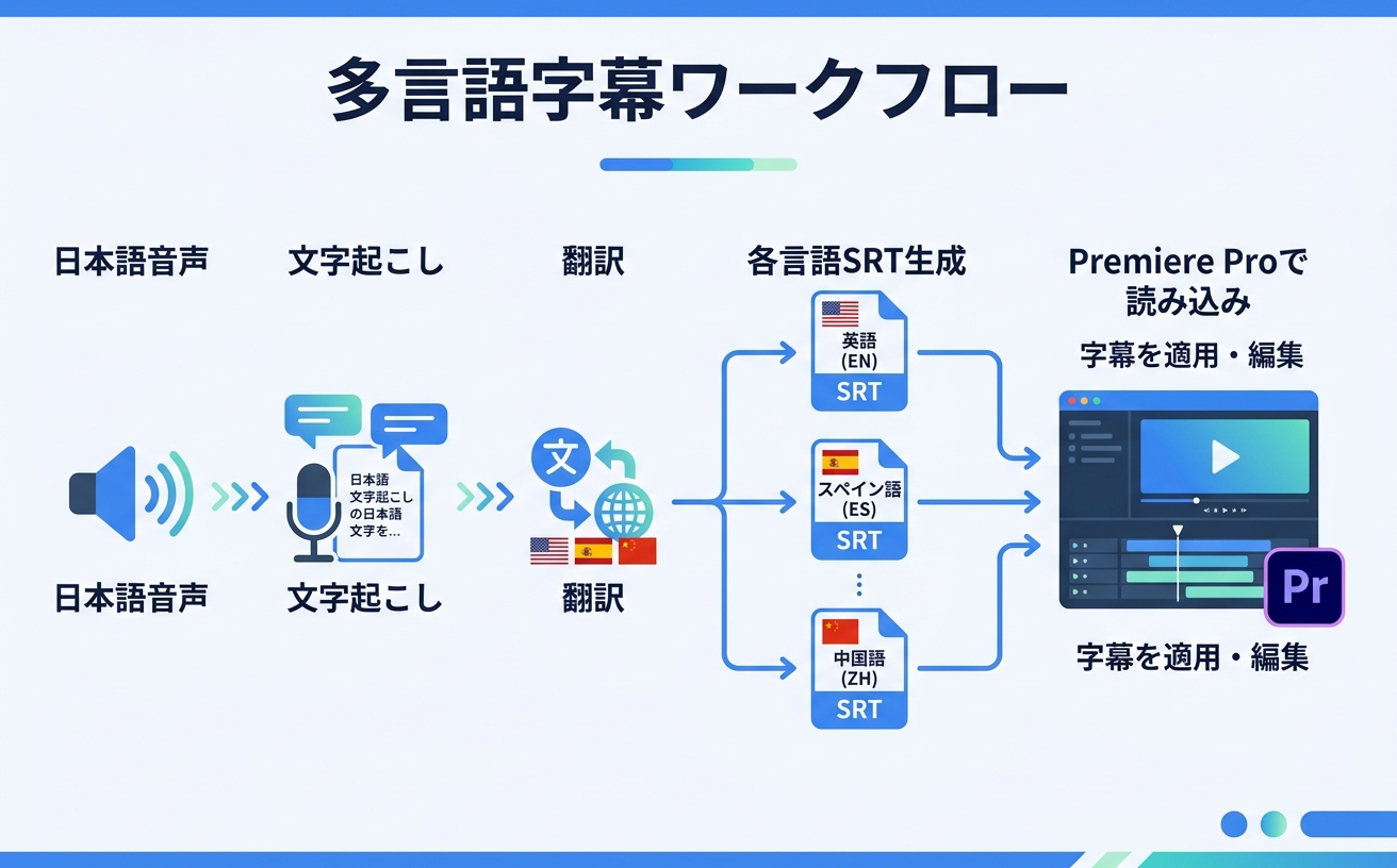 多言語字幕ワークフロー｜プレミアプロ多言語字幕作成
