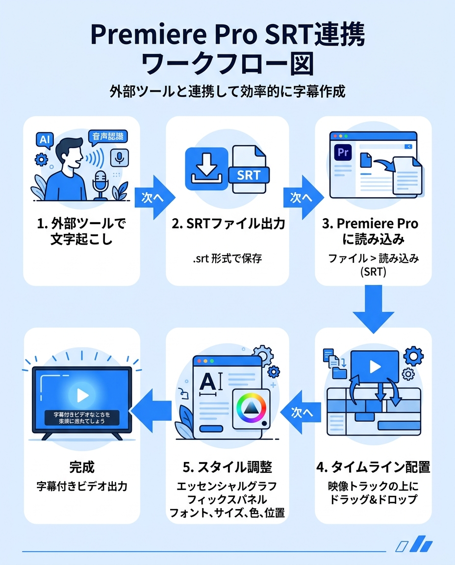 Premiere Pro SRT連携ワークフロー｜プレミアプロ文字起こし