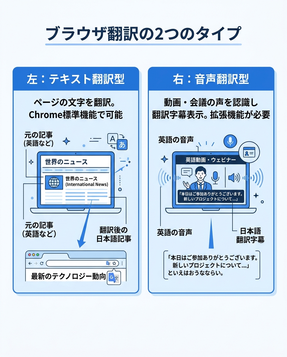 ブラウザ翻訳の2つのタイプ｜テキスト翻訳と音声翻訳の違い